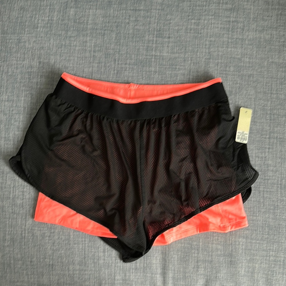 Ambiance Black and Neon Pink Athletic Shorts